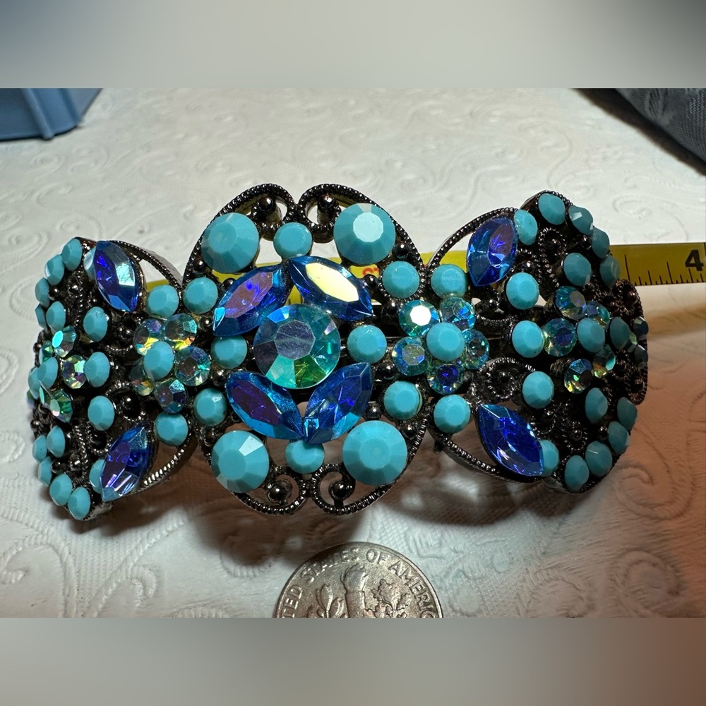 Turquoise Crystal Barrette Swarovski rhinestones